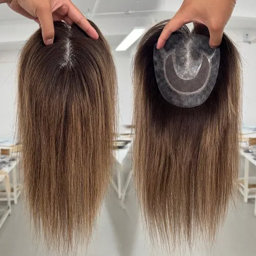 Mono & PU Human Hair Topper — 6″ × 6″